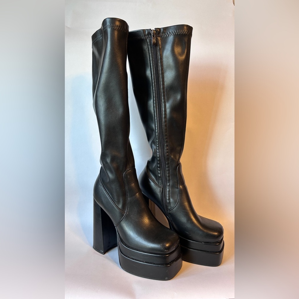 Black Platform Knee-High Boots